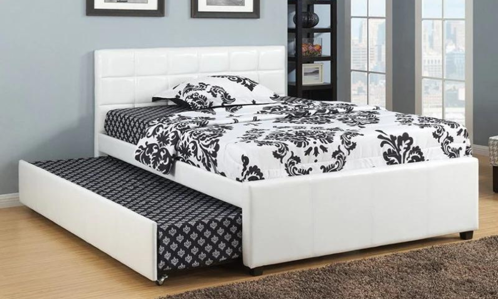 Letto a piattaforma in pelle con rotelle gemellari - Bianco