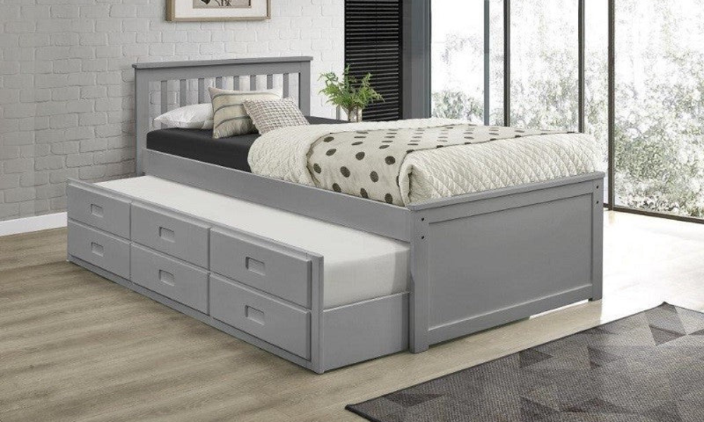 Letto a piattaforma con letto estraibile - Grigio chiaro