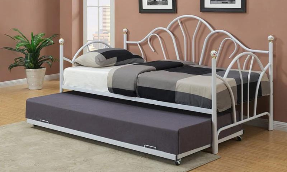 Divano letto con letto in metallo e rotelle gemellari - Bianco