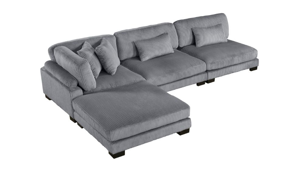 Divano componibile modulare a 4 pezzi con pouf