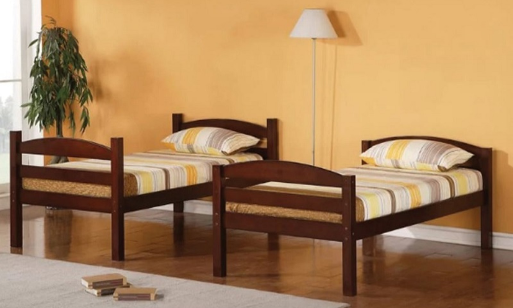 Lit superposé - Lit simple sur lit simple en bois massif - Blanc | Gris | Espresso