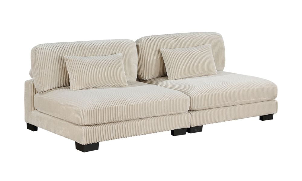 Canapé d'angle modulable 6 pièces avec pouf - Beige