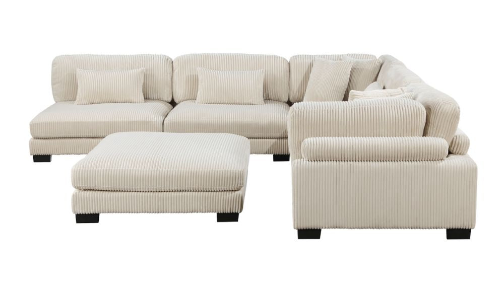 Canapé d'angle modulable 6 pièces avec pouf - Beige