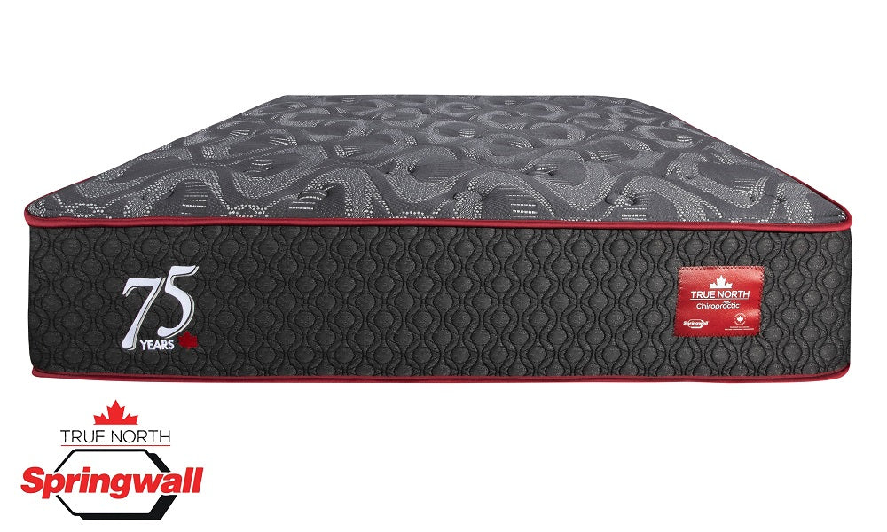 Materasso Springwall® True North Chiropractic® 75° anniversario, con parte superiore aderente e due lati