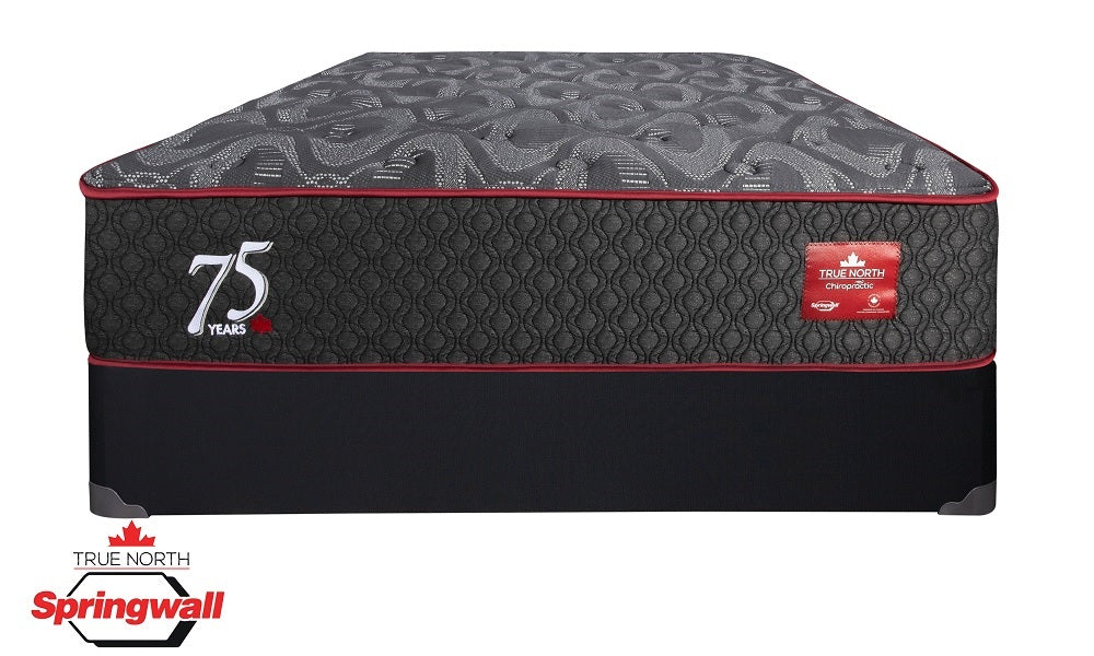 Materasso Springwall® True North Chiropractic® 75° anniversario, con parte superiore aderente e due lati