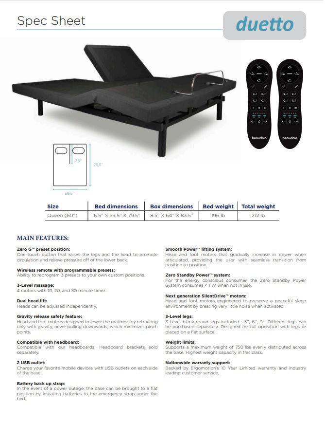 Lit plateforme électrique réglable - Duetto