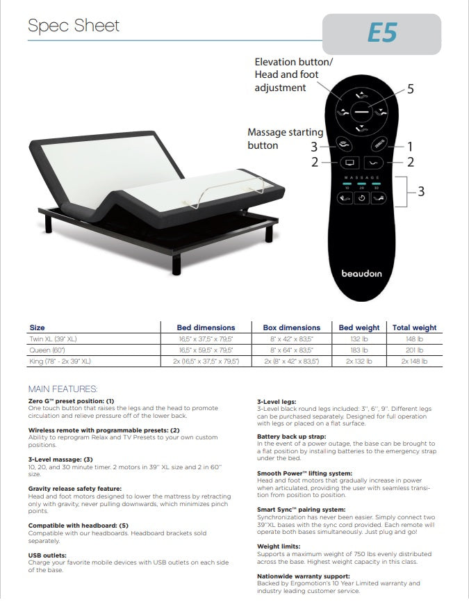 Lit à plateforme électrique réglable - e5 Intermédiaire
