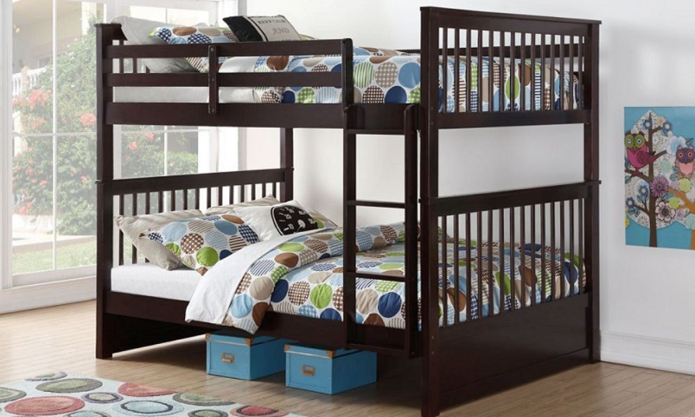 Letto a castello - Doppio sopra Doppio Stile Mission con o senza cassetti in legno massello - Espresso