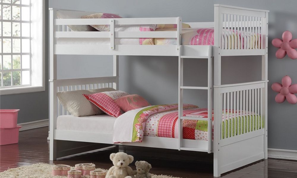 Letto a castello - Doppio sopra Doppio Stile Mission con o senza cassetti in legno massello - Bianco