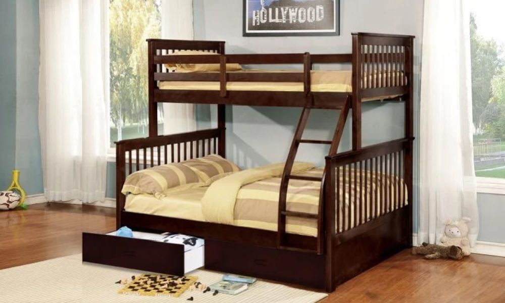 Letto a castello - Singolo sopra il matrimoniale in stile Mission con o senza cassetti in legno massello - Espresso