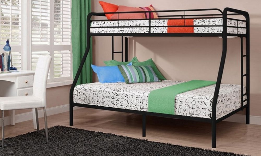 Letto a castello - Singolo sopra matrimoniale con struttura in metallo - Nero | Bianco | Grigio