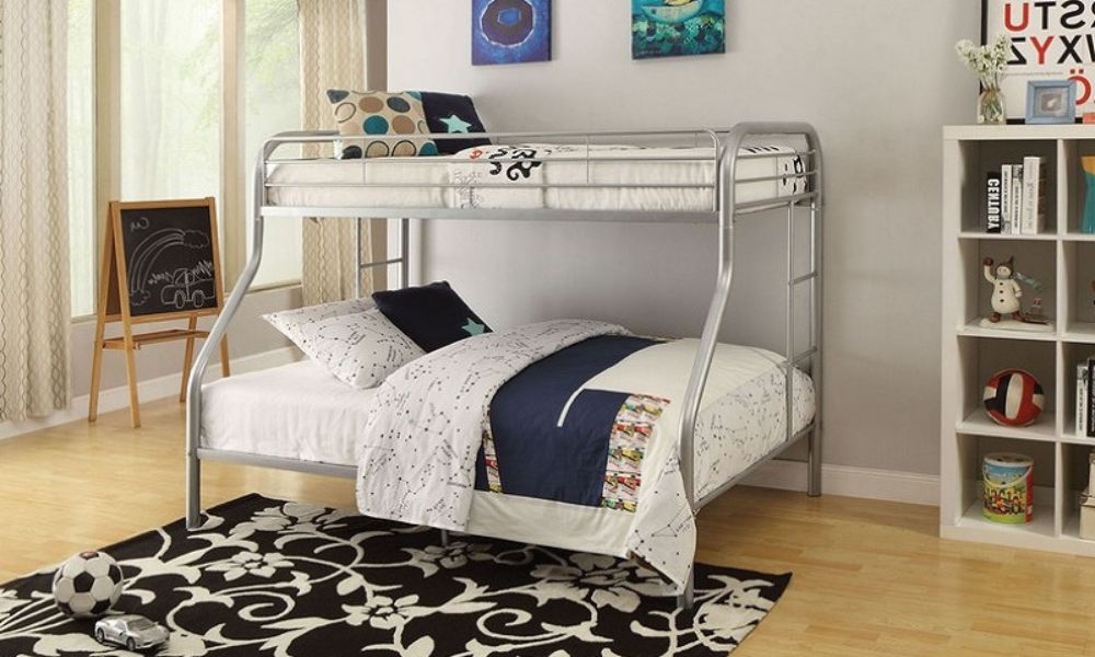 Letto a castello - Singolo sopra matrimoniale con struttura in metallo - Nero | Bianco | Grigio