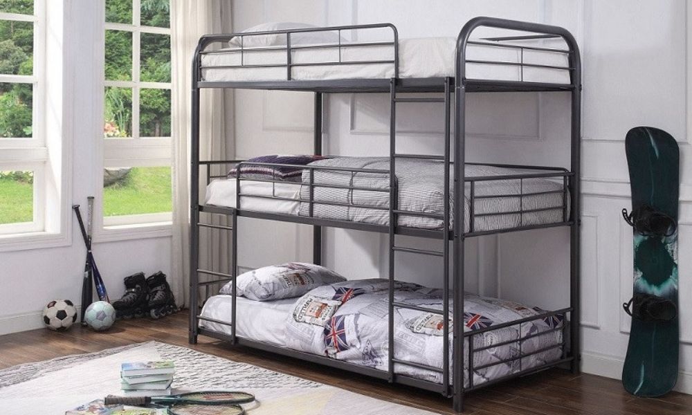 Letto a castello - Singolo su singolo su singolo con metallo - Nero | Bianco | Grigio