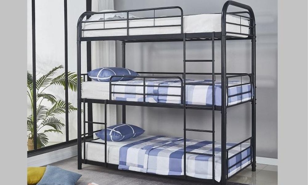 Letto a castello - Singolo su singolo su singolo con metallo - Nero | Bianco | Grigio
