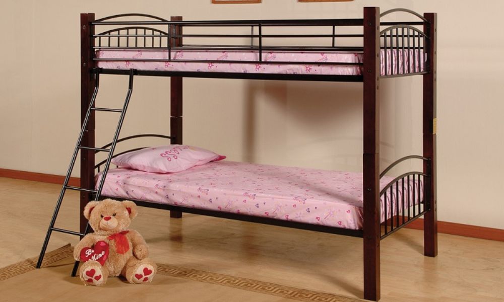 Letto a castello - Singolo su singolo con metallo e legno - Nero ed Espresso