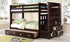 Letto a castello - Singolo su singolo con letto estraibile, cassetti, scala in legno massello - Espresso