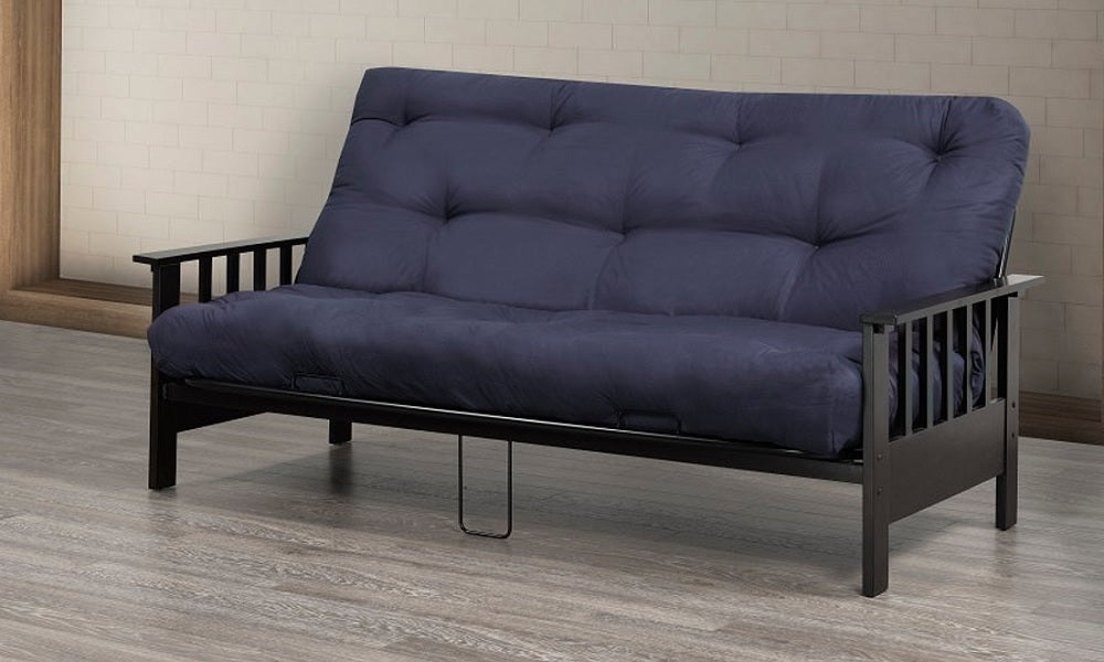 Cadre de futon en métal avec accoudoirs en bois couleur espresso