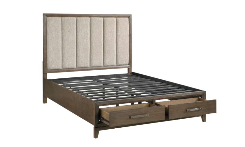 Oak Wood Engineered and Mindy Veneer Bedroom Set - Dark Walnut - King Bed