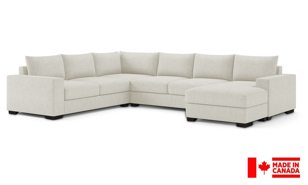 Canapé d'angle en tissu de luxe 2 x 2 avec accoudoir et méridienne (Fabriqué au Canada)