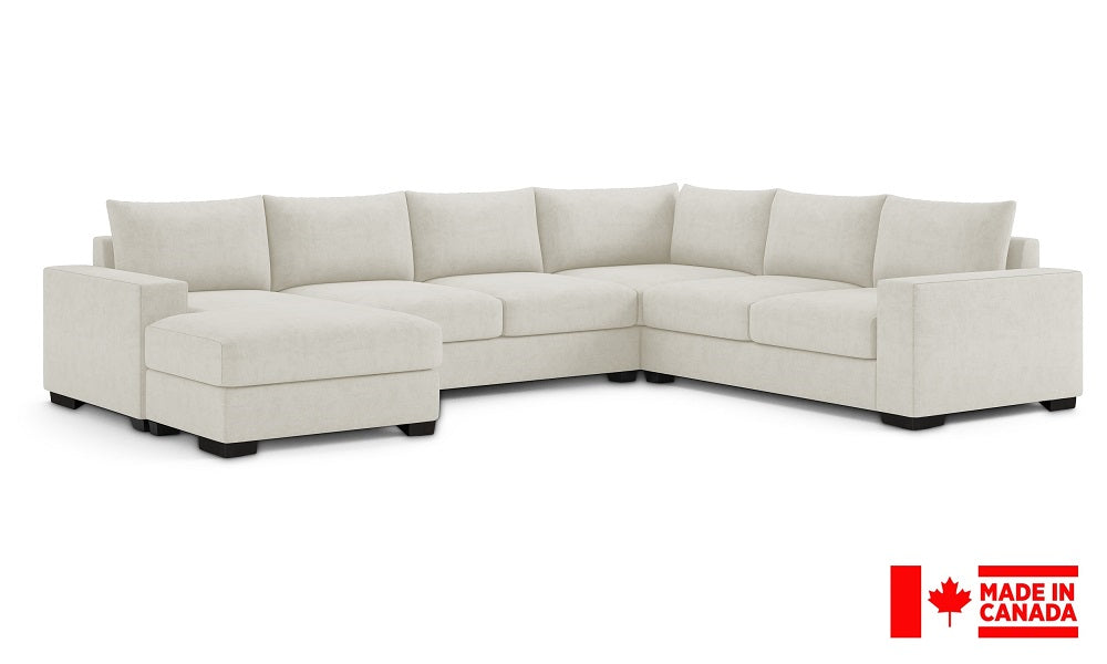 Canapé d'angle en tissu de luxe 2 x 2 avec accoudoir et méridienne (Fabriqué au Canada)