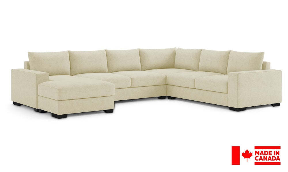 Canapé d'angle en tissu de luxe 2 x 2 avec accoudoir et méridienne (Fabriqué au Canada)