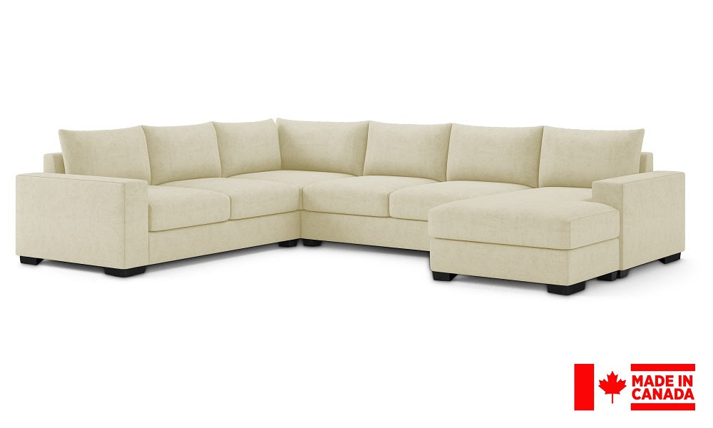 Canapé d'angle en tissu de luxe 2 x 2 avec accoudoir et méridienne (Fabriqué au Canada)