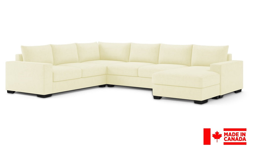 Canapé d'angle en tissu de luxe 2 x 2 avec accoudoir et méridienne (Fabriqué au Canada)