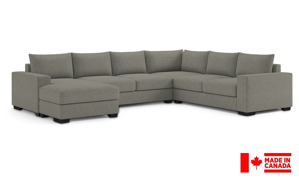 Canapé d'angle en tissu de luxe 2 x 2 avec accoudoir et méridienne (Fabriqué au Canada)