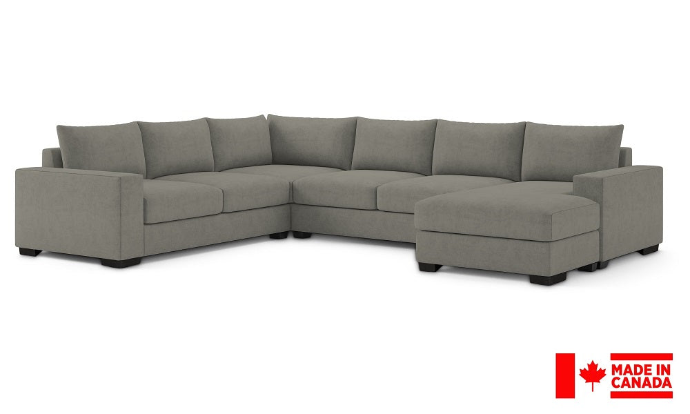 Canapé d'angle en tissu de luxe 2 x 2 avec accoudoir et méridienne (Fabriqué au Canada)