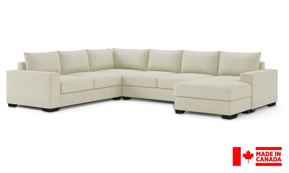 Canapé d'angle en tissu de luxe 2 x 2 avec accoudoir et méridienne (Fabriqué au Canada)