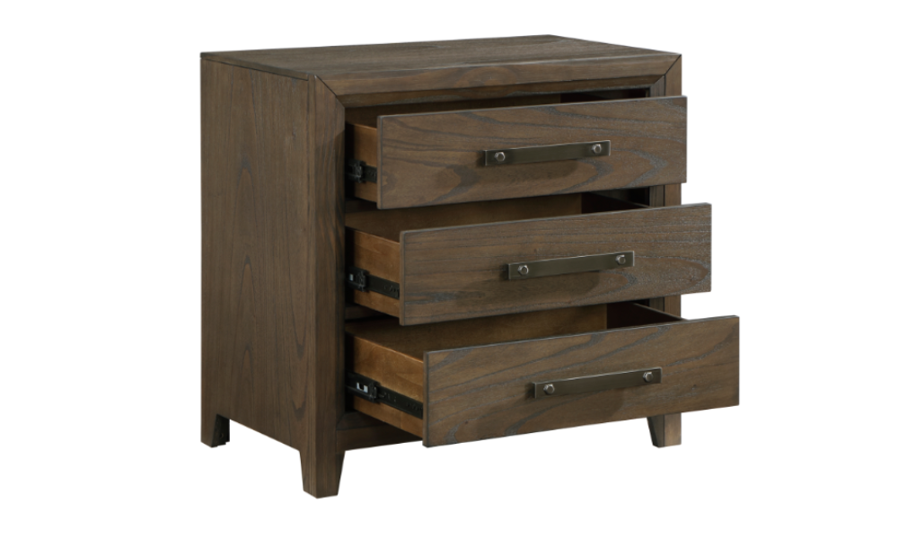 Solid Oak Wood Bedroom Furniture Set - Dark Walnut - 3 Drawer Night Table