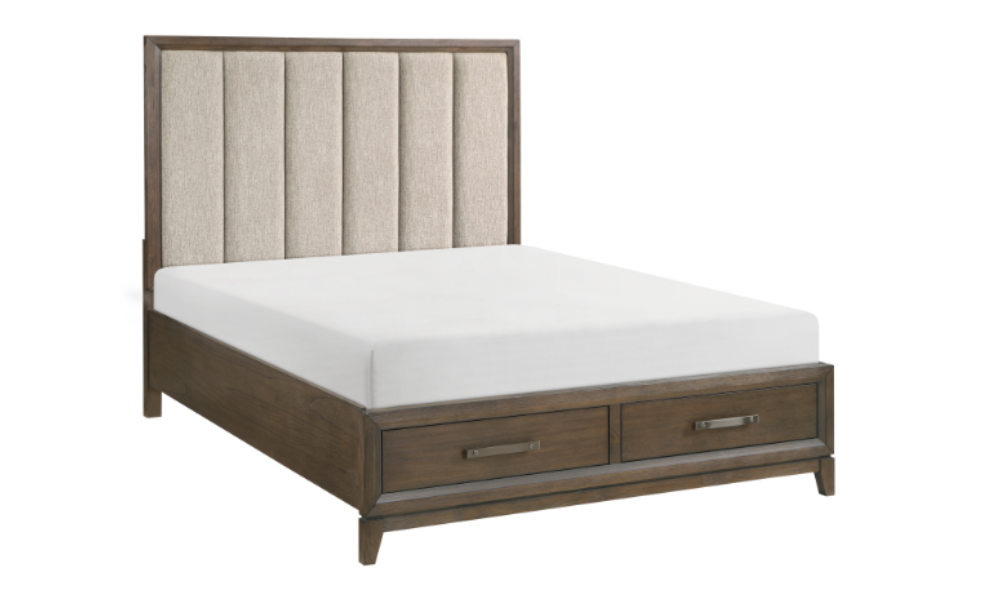 Solid Oak Wood Engineered and Mindy Veneer Bedroom Set - Dark Walnut - King Bed