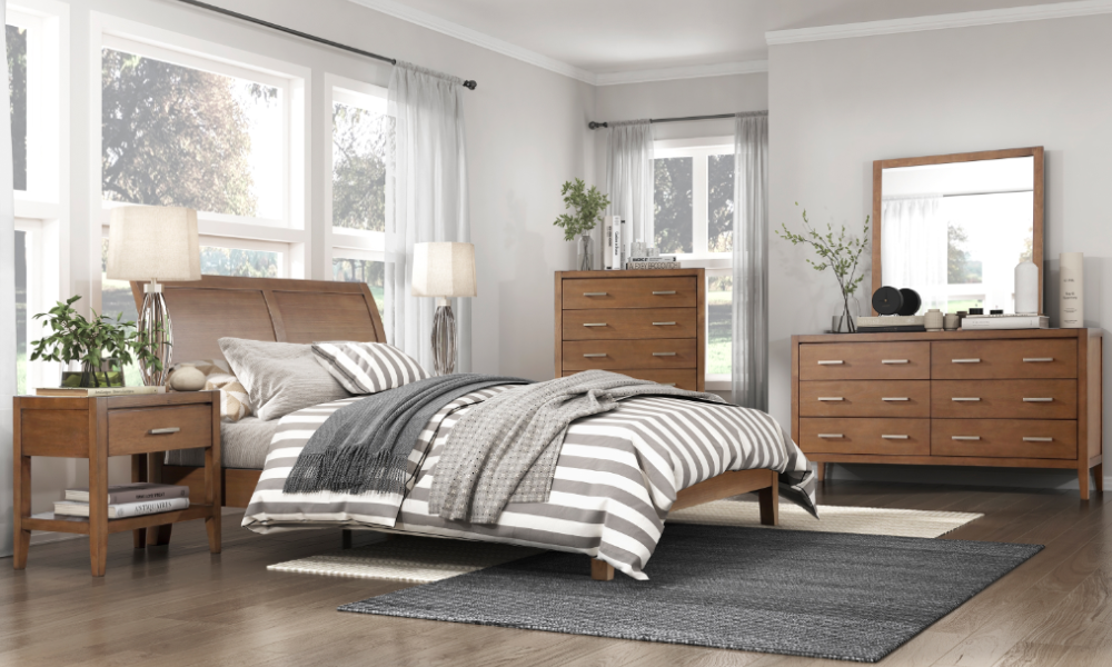 Solid Oak Wood Engineered and Veneer Bedroom Set - Light Brown