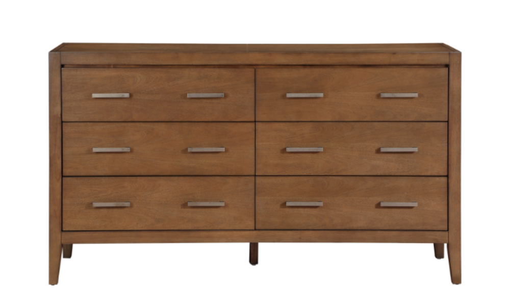 Solid Oak Wood Engineered and Veneer Bedroom Set - Light Brown - 6 Drawer Chest