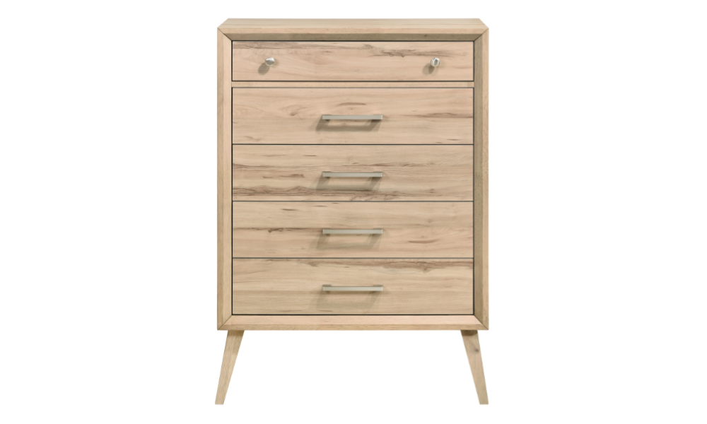 Solid Oak Wood Engineered and Veneer Bedroom Set - Natural oak - 5 Drawer Chest