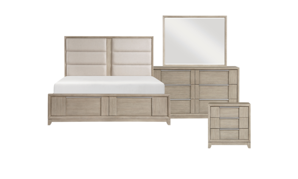 Solid Wood Engineered and Ash Veneer Bedroom Set - Light Gray