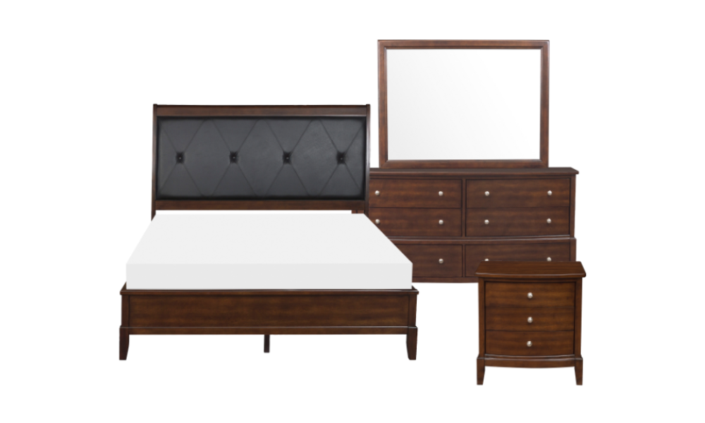 Solid Wood Engineered and Birch Veneer Bedroom Set - Dark Cherry