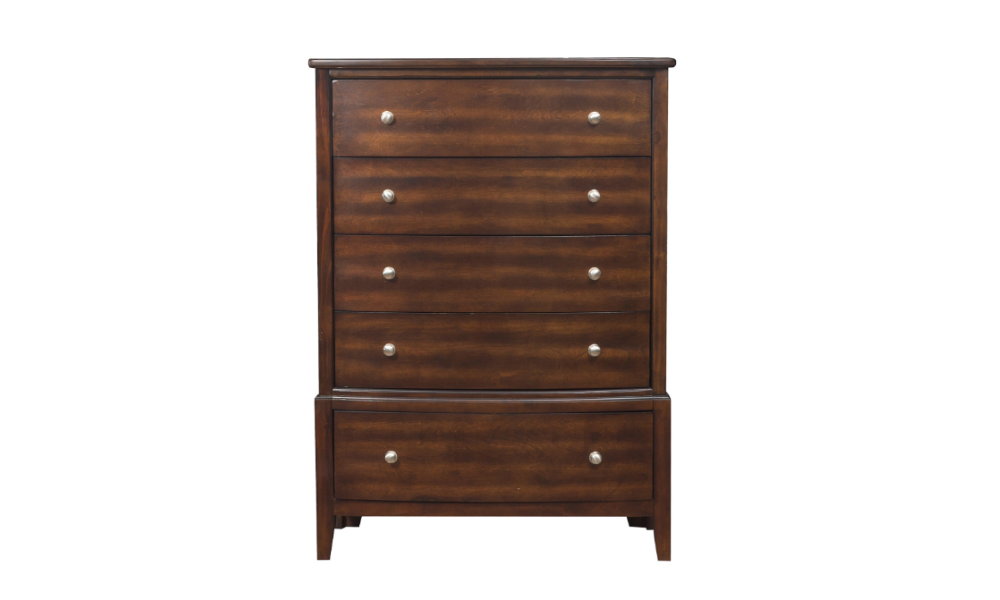 Solid Wood Engineered and Birch Veneer Bedroom Set - Dark Cherry - 5 Drawer Chest