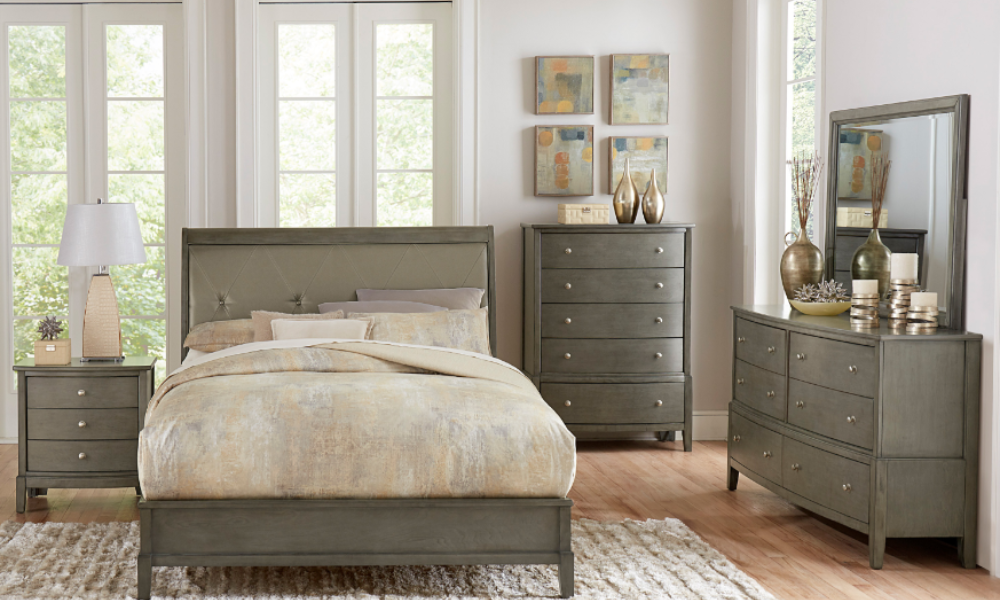 Solid Wood Engineered and Birch Veneer Bedroom Set - Gray
