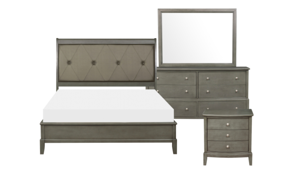 Solid Wood Engineered and Birch Veneer Bedroom Set - Gray