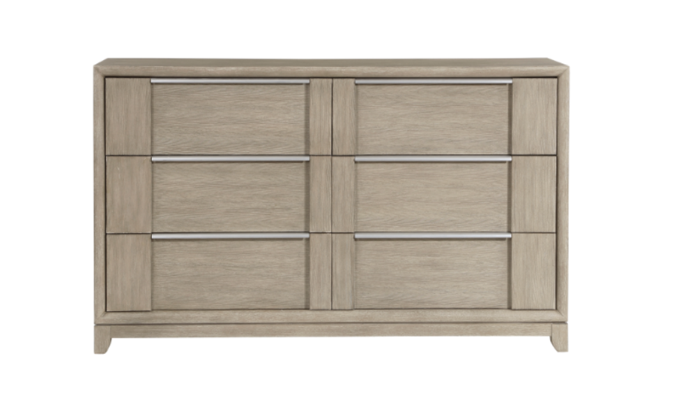 Solid Wood Engineered and Birch Veneer Bedroom Set - Light Gray - 6 Drawer Dresser