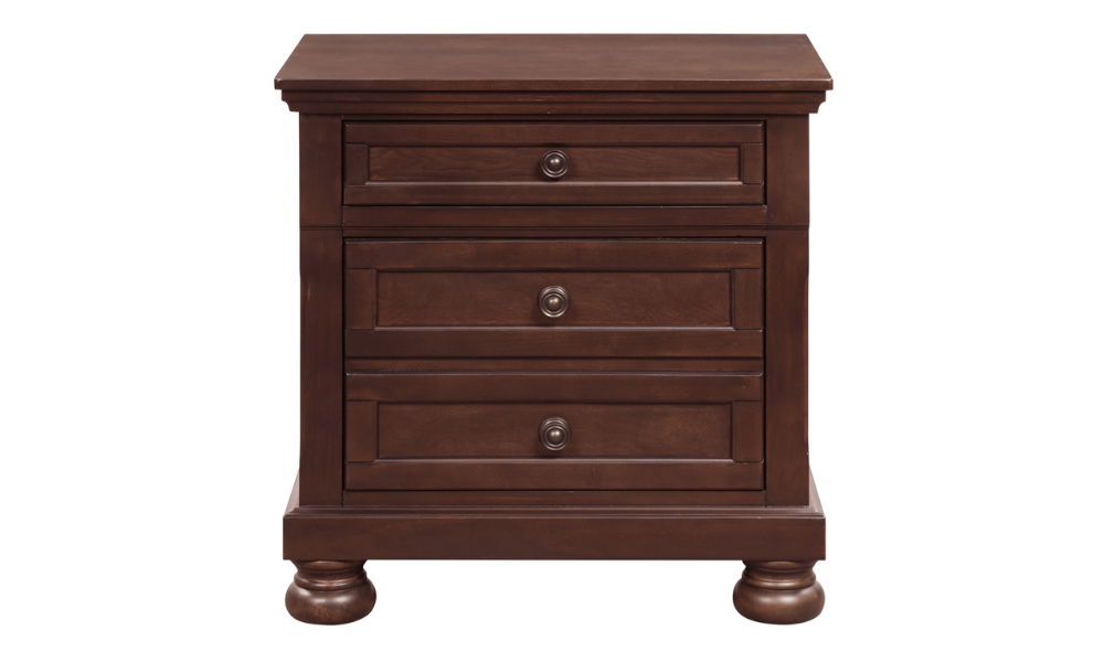 Solid Wood Engineered and Mindy Veneer Bedroom Set - Cherry Brown - 3 Drawer Night Table