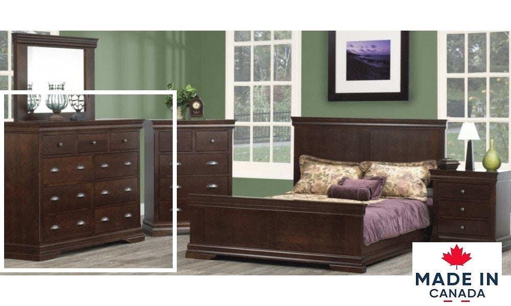 Solid Wood Maple Bedroom Furniture Set - 9 Drawer Mule Dresser