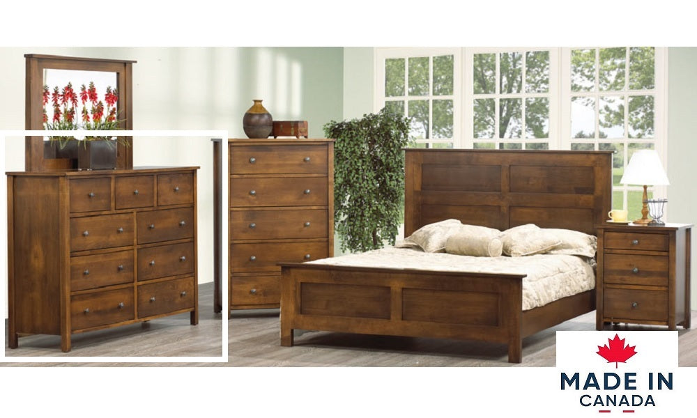 Solid Wood Maple Canadian-Made Bedroom Furniture Set - 9 Drawer Mule Dresser