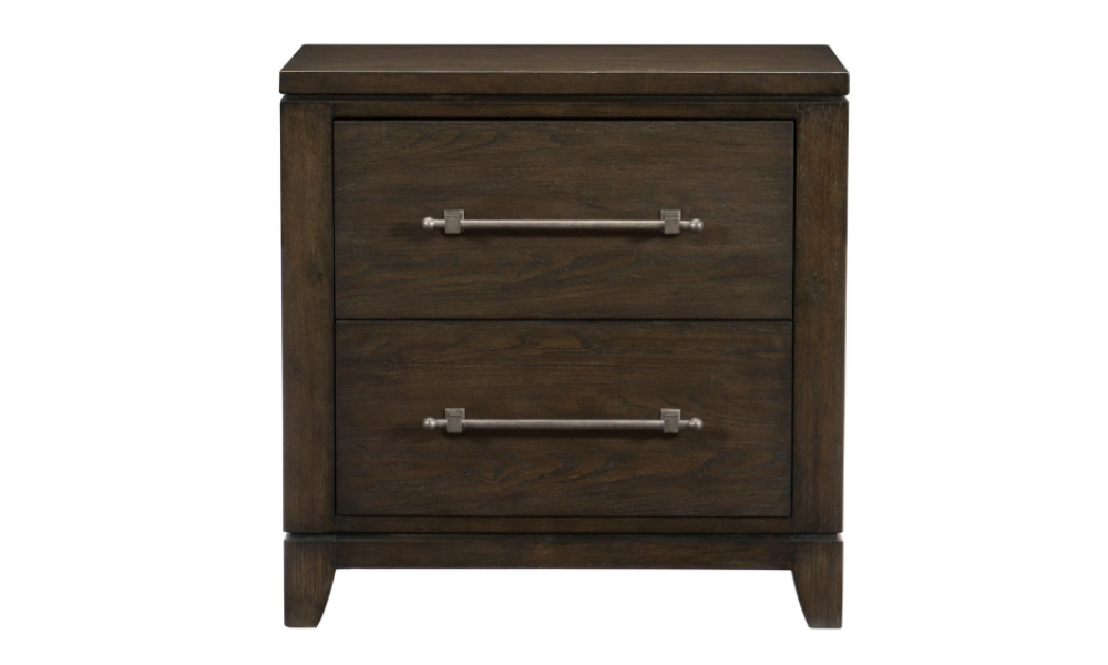 Solid Wood and Ash Veneer Bedroom Set - Dark Brown - 2 Drawer Night Table