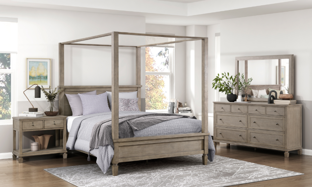 Set di mobili per camera da letto in legno massello di rovere - Rovere grigio