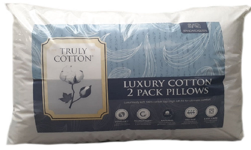 Collection de luxe d'oreillers Truly Cotton - Lot de 2, taille Queen