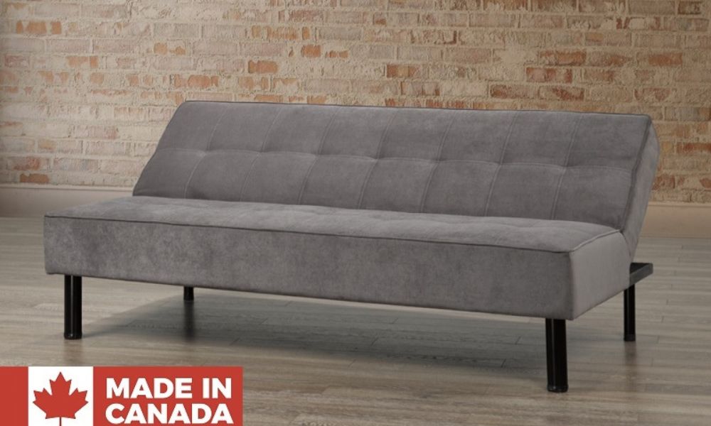 Fabric Sofa Bed with Black Legs - Slate (Made in Canada)