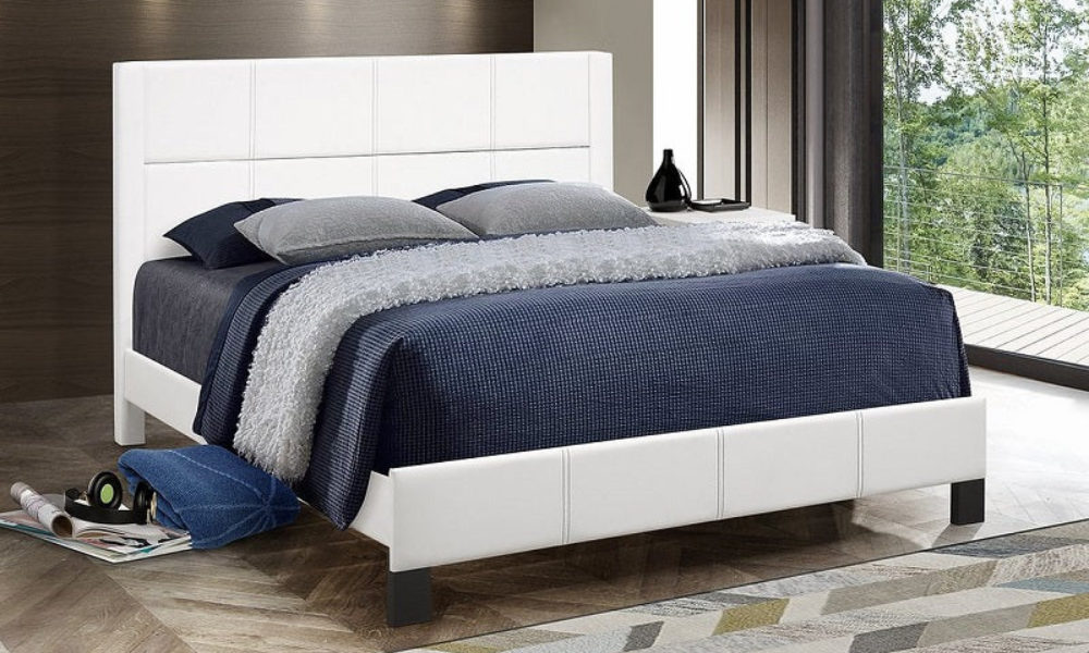 Platform Bed with Tufted Bonded Leather - White