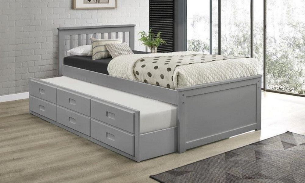 Platform Bed with Trundle - Light Grey